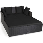 Spacious Outdoor Rattan Daybed with Upholstered Cushions and Pillows