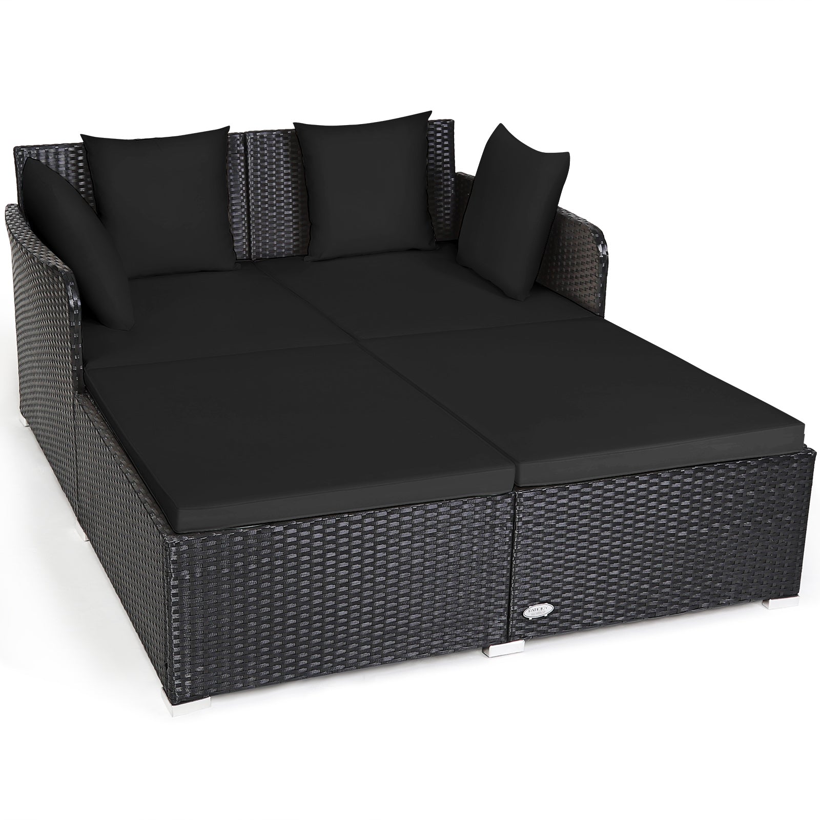 Spacious Outdoor Rattan Daybed with Upholstered Cushions and Pillows