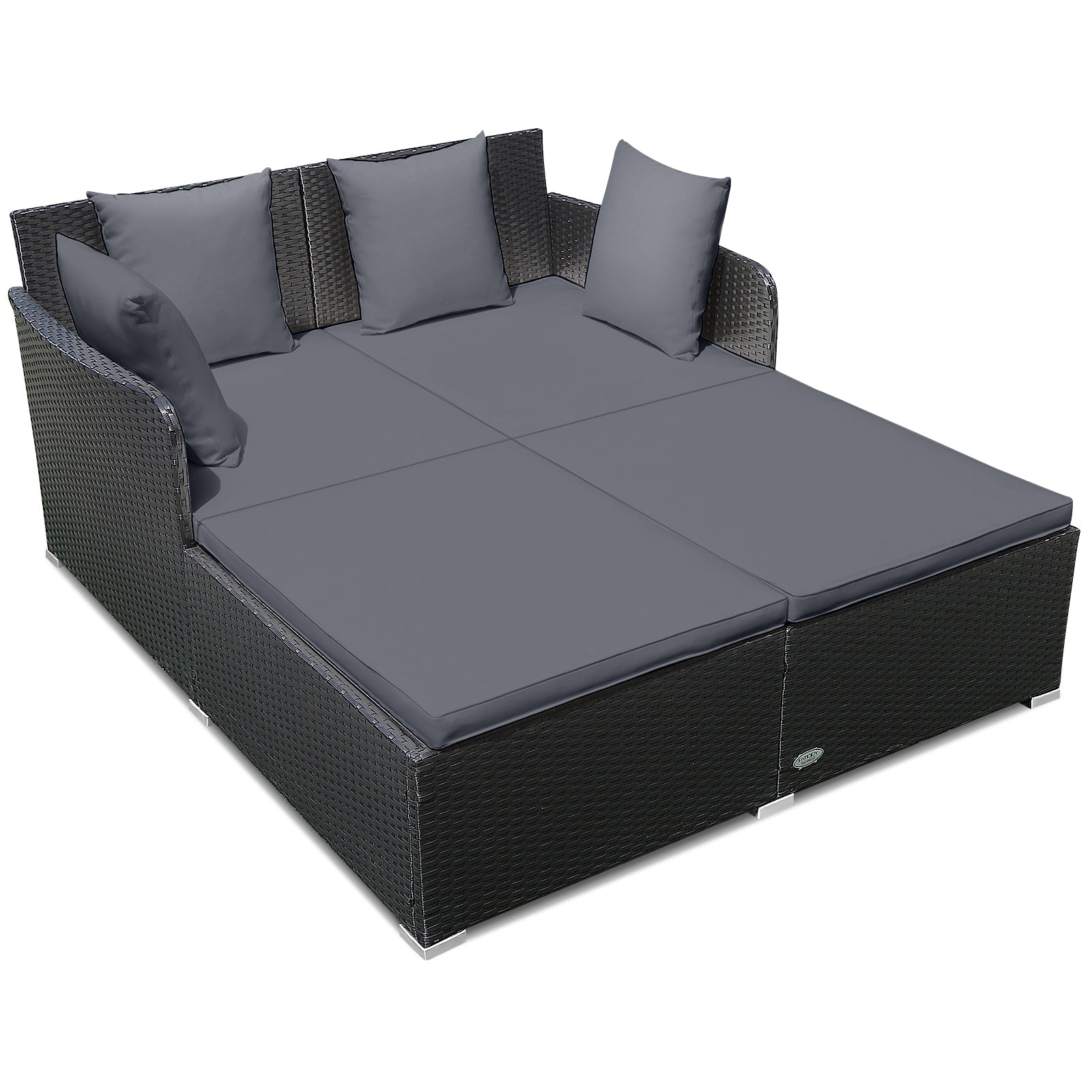 Spacious Outdoor Rattan Daybed with Upholstered Cushions and Pillows