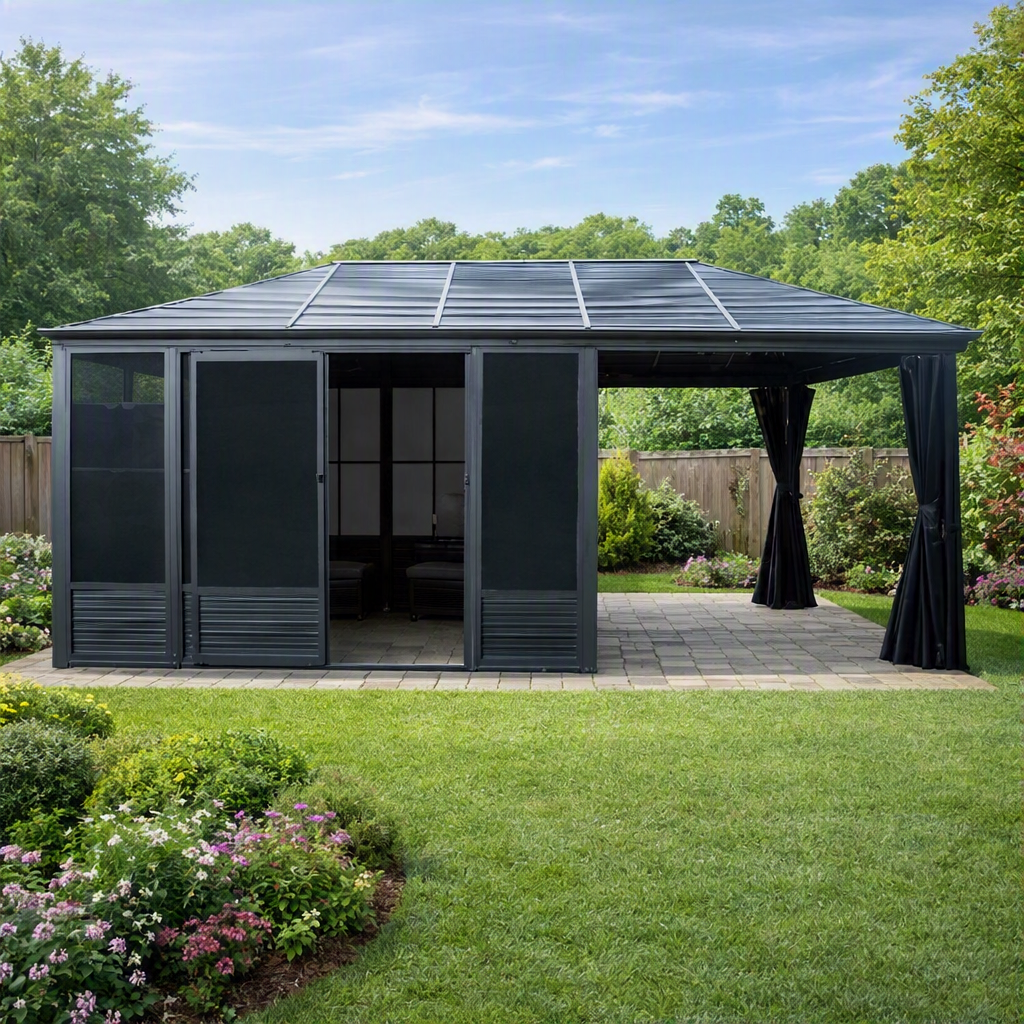 11 X 21 FT  Outdoor All-Season Solarium Sunroom Gazebo With Galvanized Steel Roof