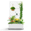 White Metal Outdoor Raised Garden  Planter Box with Trellis on Wheels