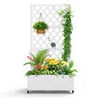 White Metal Outdoor Raised Garden  Planter Box with Trellis on Wheels