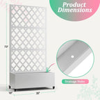White Metal Outdoor Raised Garden  Planter Box with Trellis on Wheels