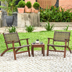 Solid Wood and Rattan 3-Piece Outdoor Patio Furniture