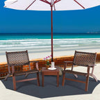 Solid Wood and Rattan 3-Piece Outdoor Patio Furniture