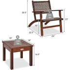 Solid Wood and Rattan 3-Piece Outdoor Patio Furniture