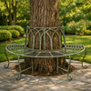 Half-Circle Outdoor Patio Garden Wrought Iron Tree Bench in Antique Green