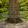 Half-Circle Outdoor Patio Garden Wrought Iron Tree Bench in Antique Green