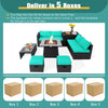9 Pieces Outdoor Wicker Sectional with 35 Inch Gas Fire Pit Table