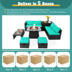 9 Pieces Outdoor Wicker Sectional with 35 Inch Gas Fire Pit Table