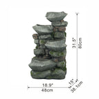 4 Tier Poly resin Cascading Rock Bowl Freestanding Fountain With LED Ligh - Gray