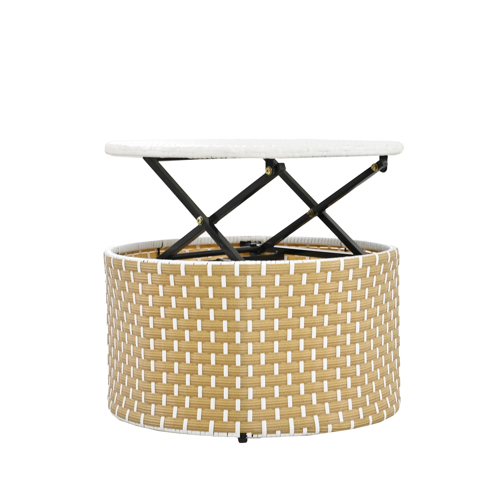 Outdoor Patio Round Rattan Daybed Sectional Beige Retractable Canopy