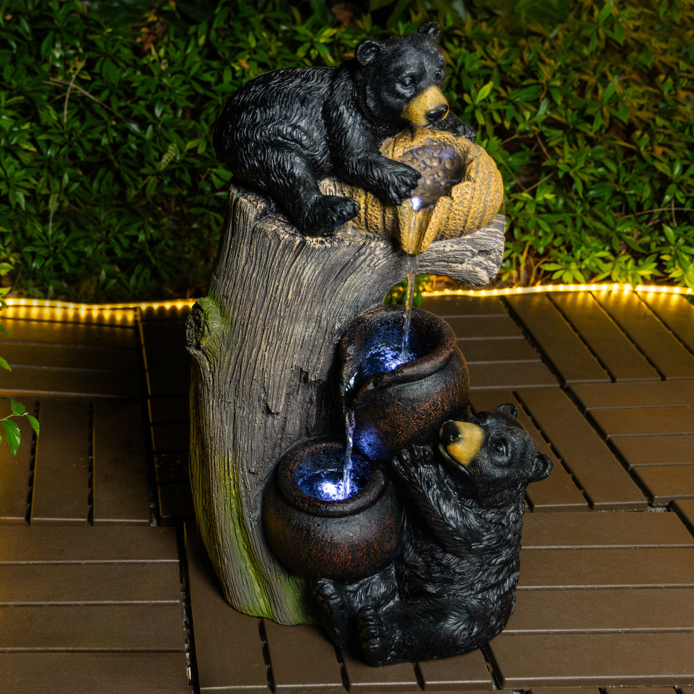 Bear Outdoor Water Fountain with LED Lights | 23.62"