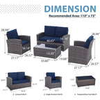 Navy Blue Outdoor Rattan Patio Furniture Set