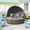 Outdoor Round Daybed Set PE Rattan Dark Gray 4 Piece Canopy
