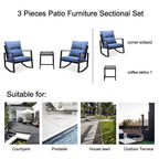 3 Pieces Patio Bistro Set Outdoor Rocking Chair with Blue Cushion for Yard Garden Poolside