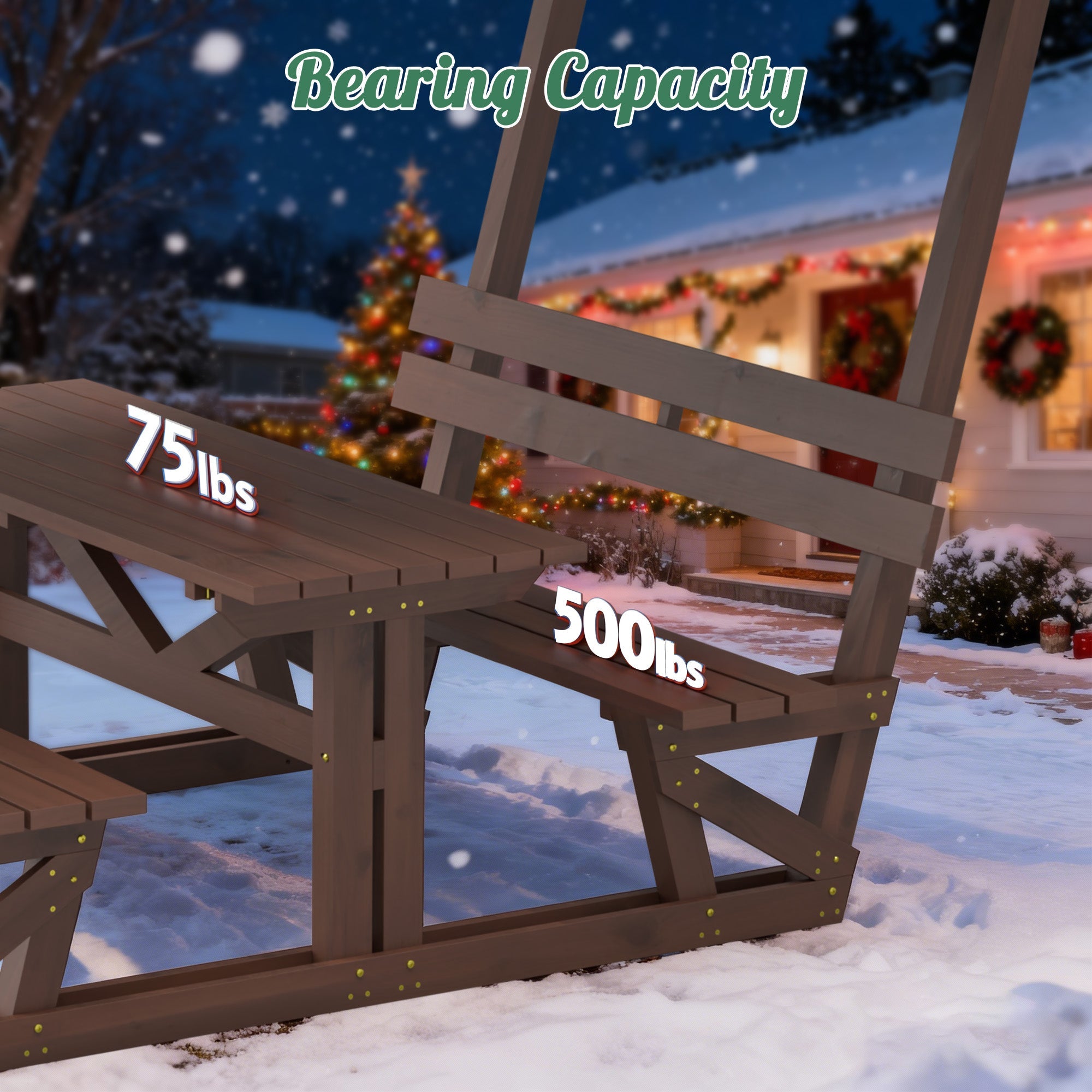 Outdoor Waterproof Solid Wood Picnic Table and Bench Set with Removable Canopy