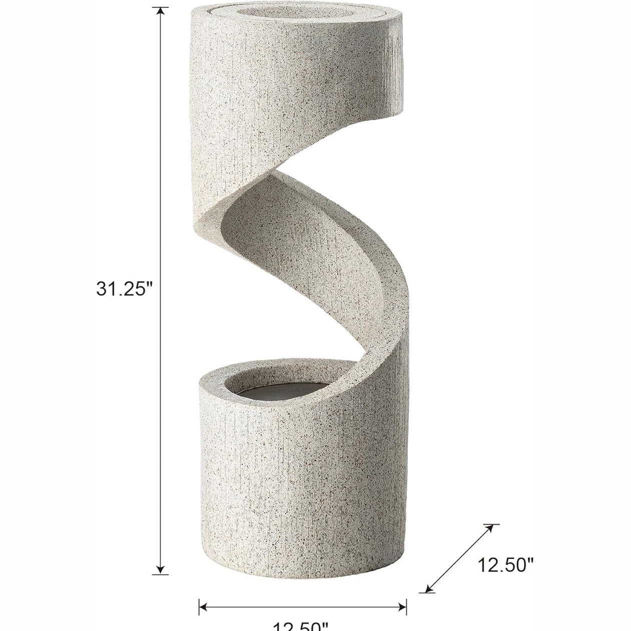 Outdoor Water Fountain with LED Light, Decorative Tiered Curved Waterfall Fountain with Stone Planter, Faux Terrazzo Spiral Shaped Outdoor Fountains for Garden Deck Patio Porch, 31.25â€H