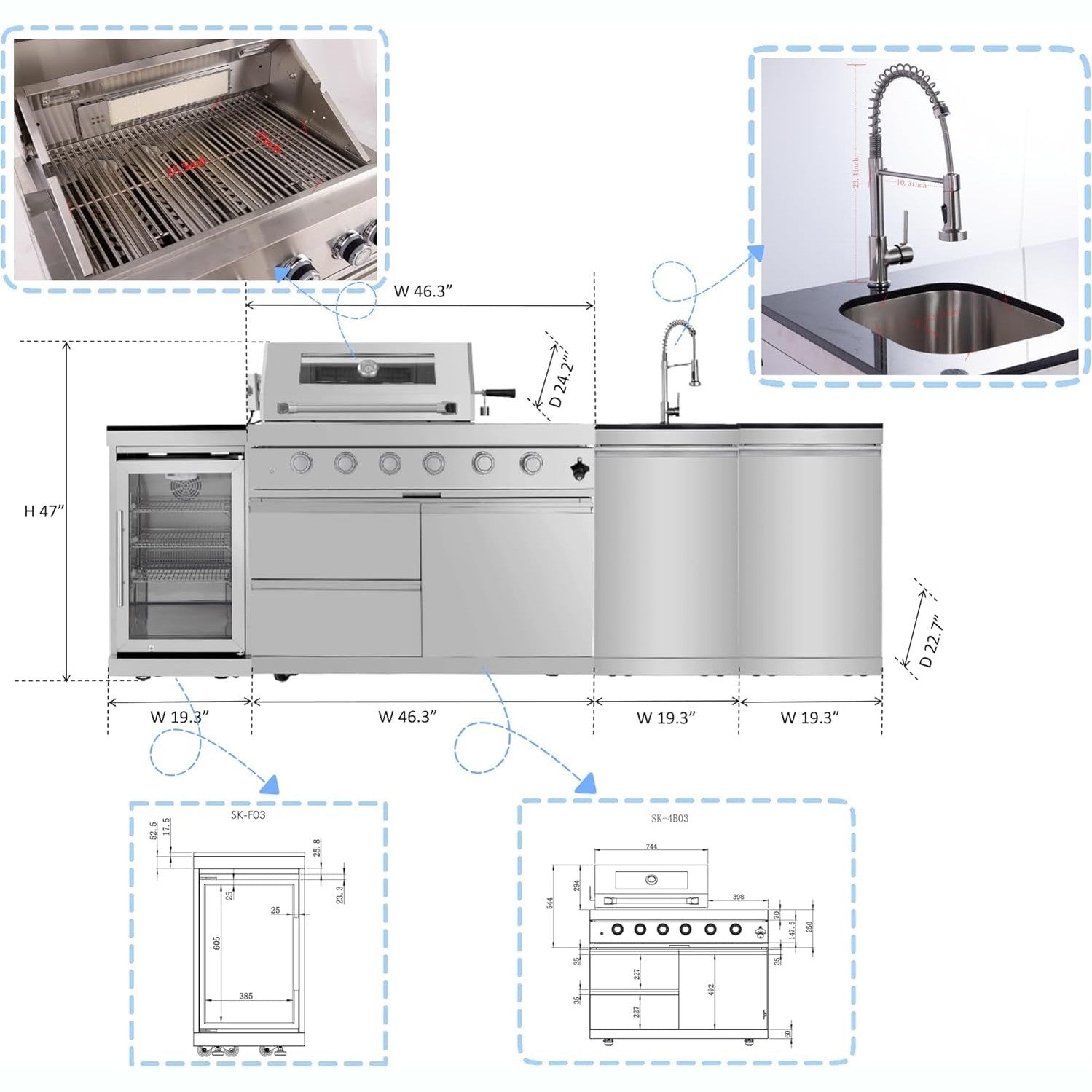 Transform Your Outdoor Living Space with the Ultimate 104" Modular Outdoor Kitchen BBQ Island - Complete with Grill, Sink, Refrigerator, and Storage!