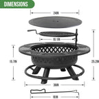 36 Inch Fire Pit with Grill,Wood Burning Fire Pits for outside with Lid& Fire Poker,Round Metal Firepit Table 3 in 1 with Cooking Grate,Outdoor Firepits for Yard Patio Bonfire Camping(Black)