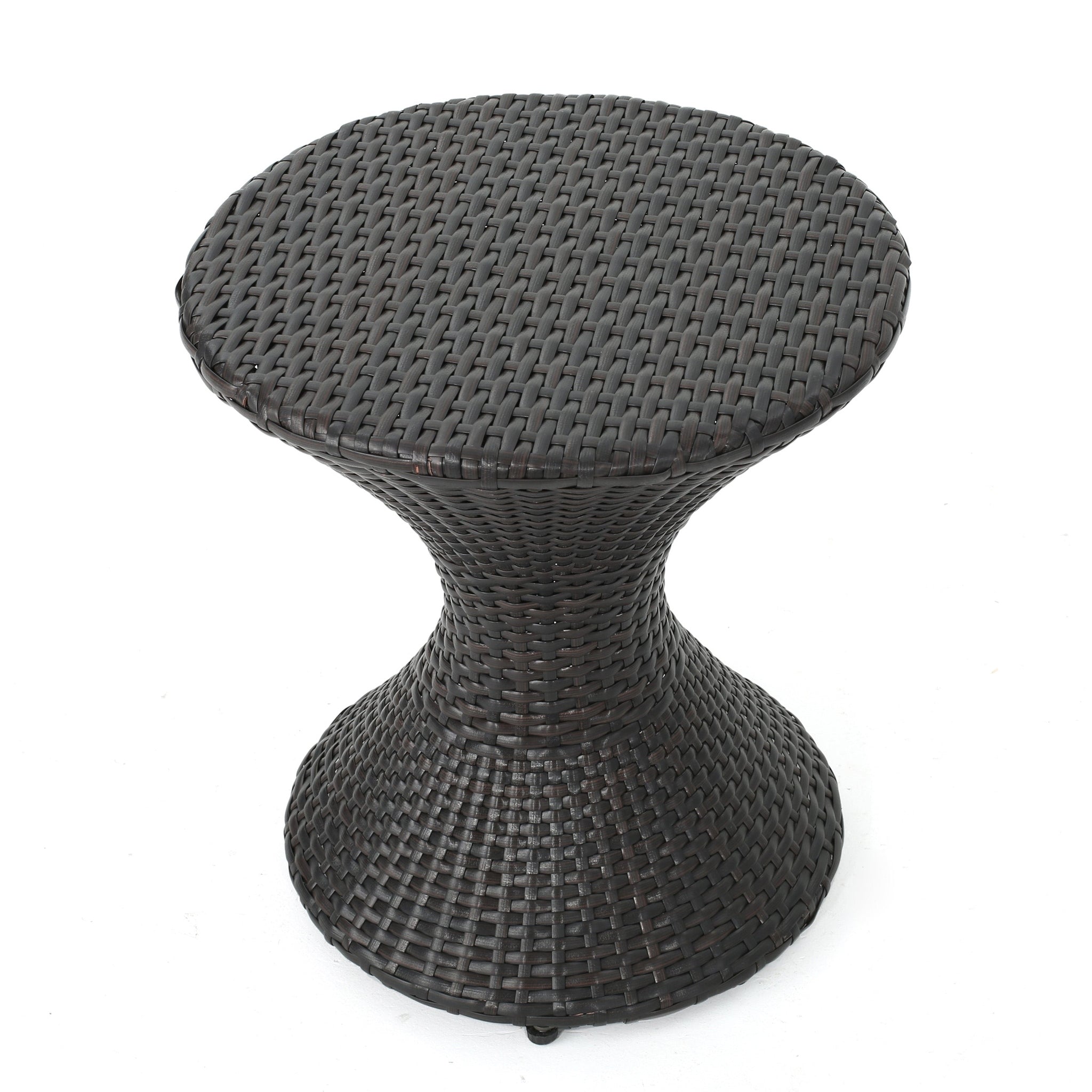 Outdoor 16-Inch Multi-Brown Wicker Hourglass Side Table