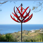 Wind Spinner for Garden and Yard - Large Metal Kinetic Wind Sculptures for Outdoor Decor (91 Inches, Burgundy Lotus)