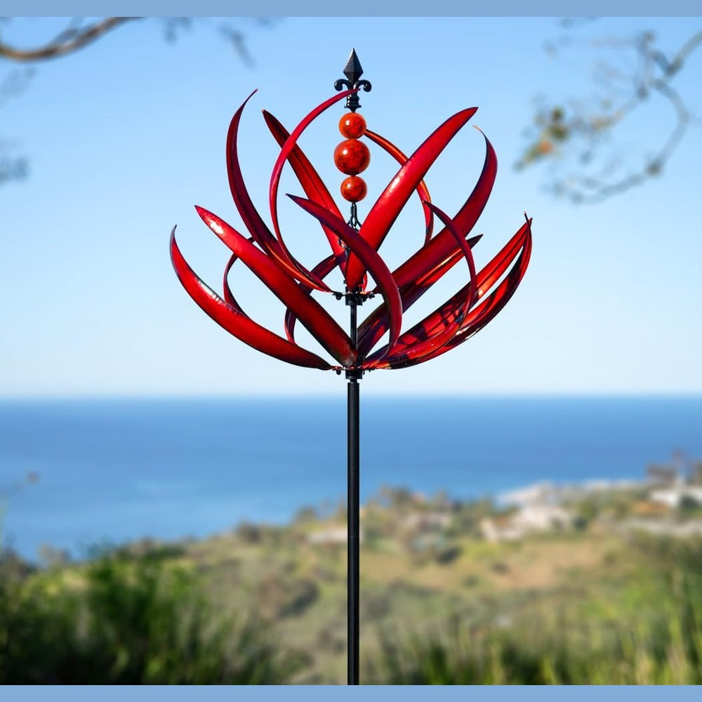 Wind Spinner for Garden and Yard - Large Metal Kinetic Wind Sculptures for Outdoor Decor (91 Inches, Burgundy Lotus)