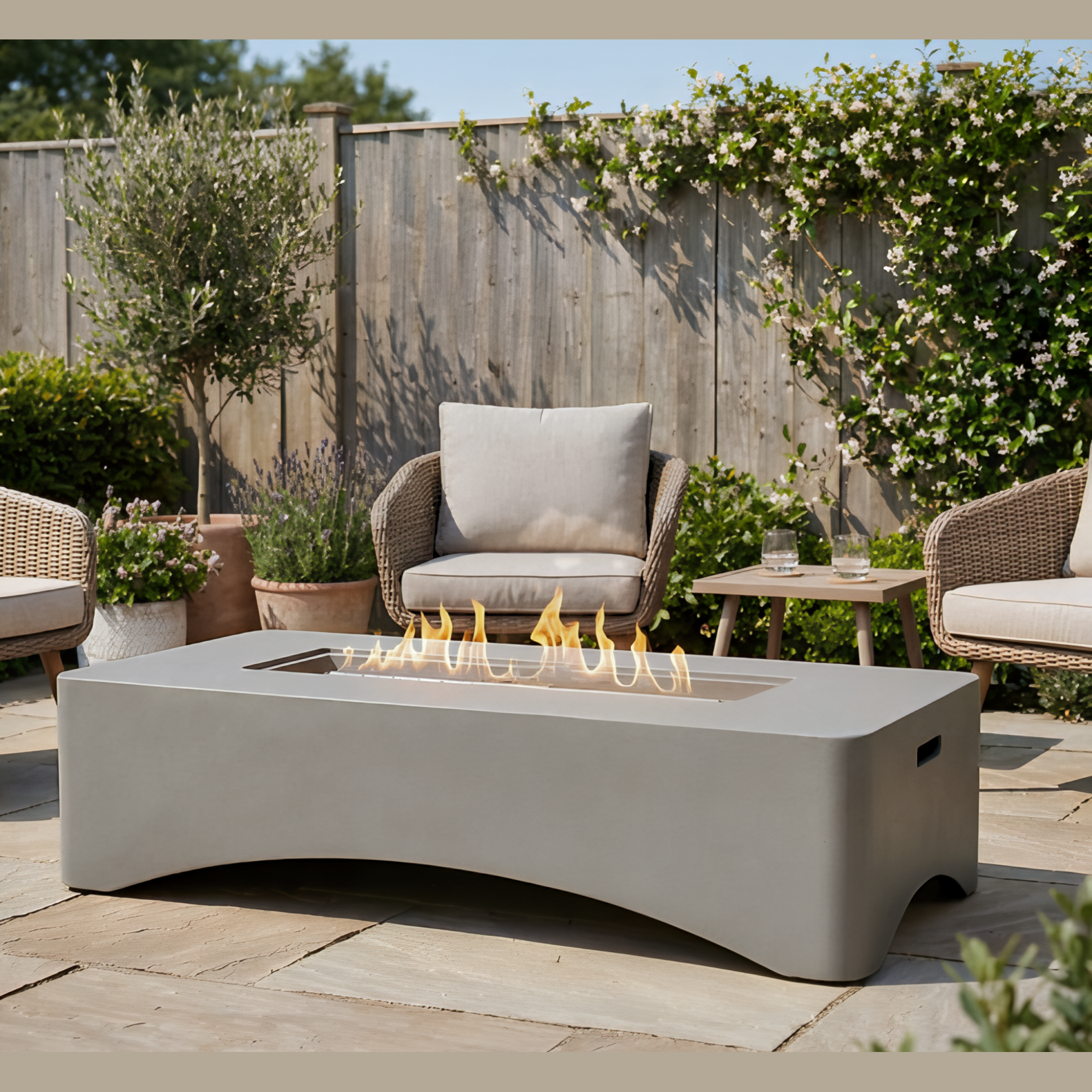 56' Propane Fire Pit Table - Rectangular Outdoor Gas Fire Pit - Light Gray