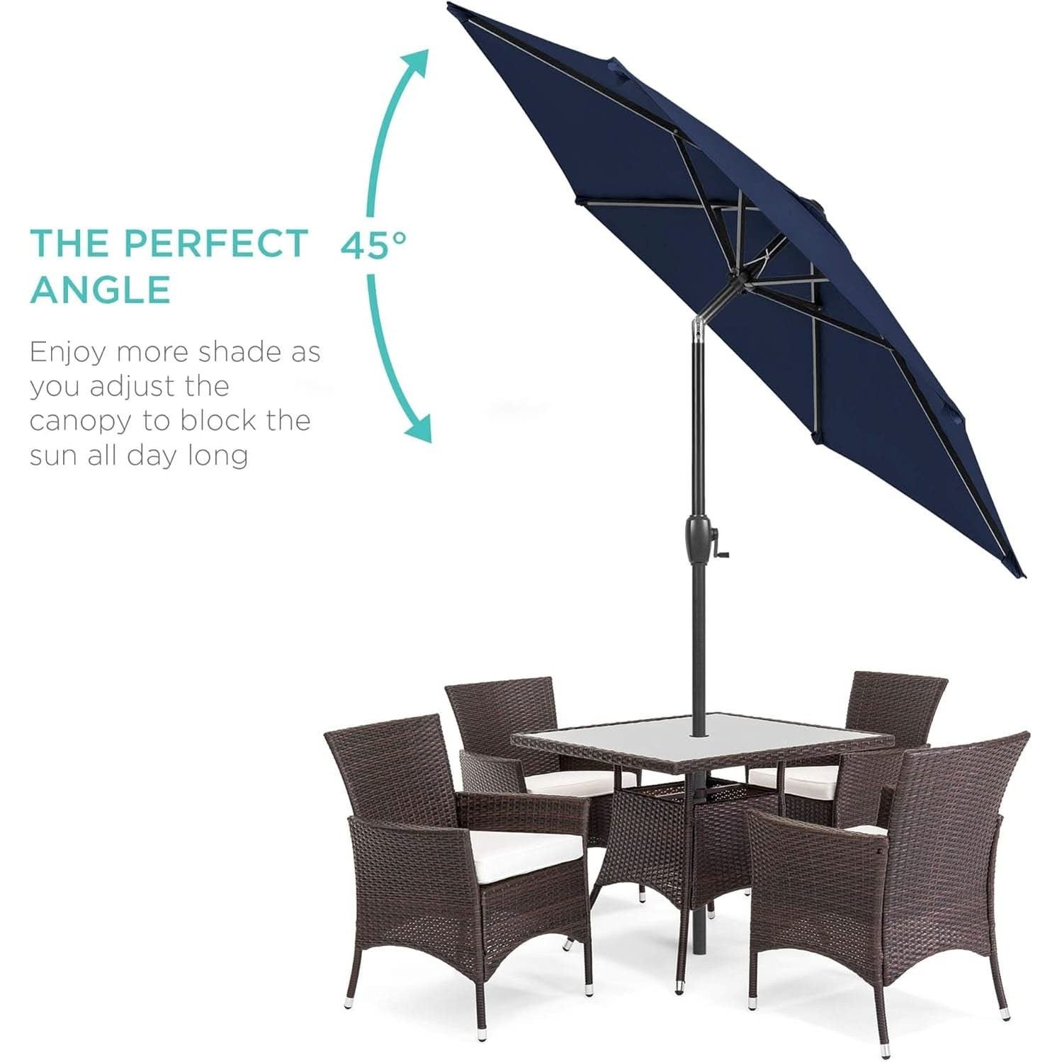 7.5ft Navy Patio Umbrella Tilt Crank Steel Pole Outdoor