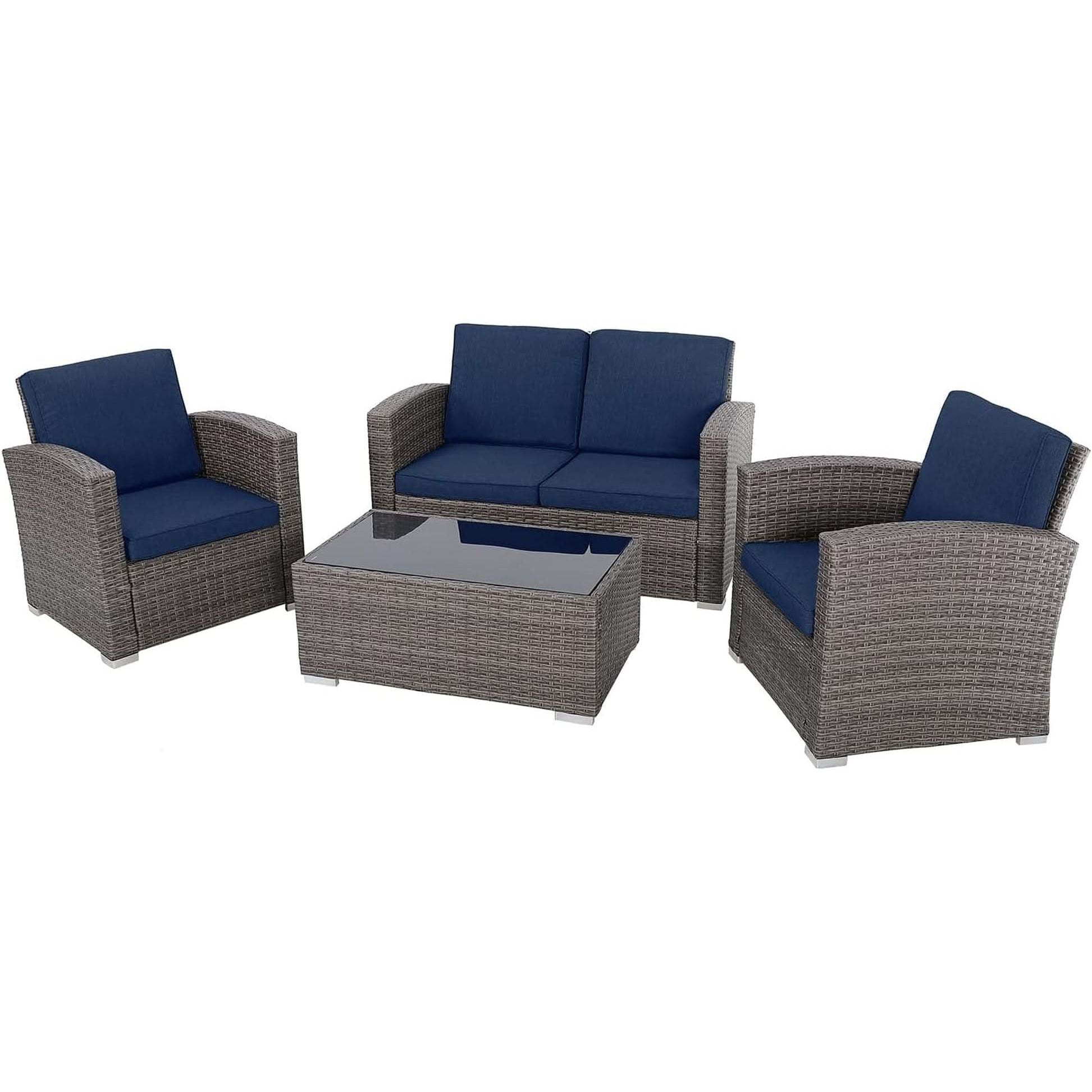 Navy Blue Outdoor Rattan Patio Furniture Set