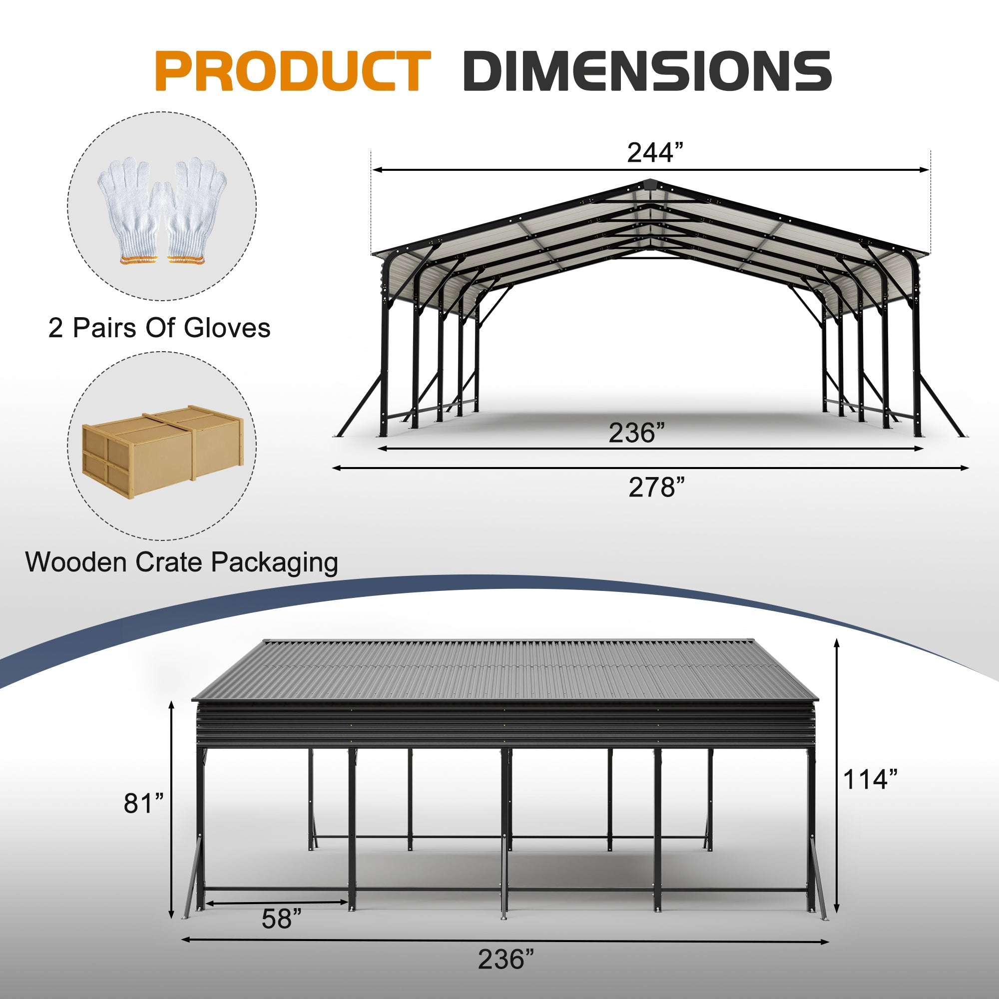 20'x20' Galvanized Steel Carport Canopy