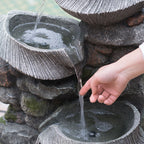 4 Tier Poly resin Cascading Rock Bowl Freestanding Fountain With LED Ligh - Gray