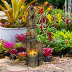 Outdoor Fountain With Birdhouse, Cascading Garden Waterfall