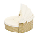 Outdoor Patio Round Rattan Daybed Sectional Beige Retractable Canopy