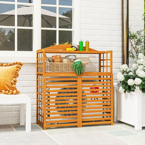 Outsunny Wood Air Conditioner Fence, Outdoor Privacy Screen Potting Table