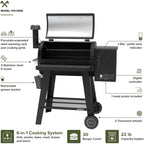 Oakford 715 Wood Pellet Grill with 715 SQ in Cooking Area, Steel Wire Grates, I-Site View Indicator, Heavy Duty Pellet Smoker Grill with Bluetooth Connectivity - 910-0508