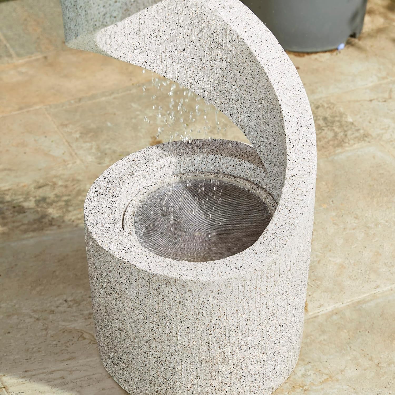 Outdoor Water Fountain with LED Light, Modren Curved Waterfall Fountain with Stone Planter, Faux Terrazzo Spiral Shaped Outdoor Fountains Water Feature for Garden Patio Deck Porch, 40.25â€H