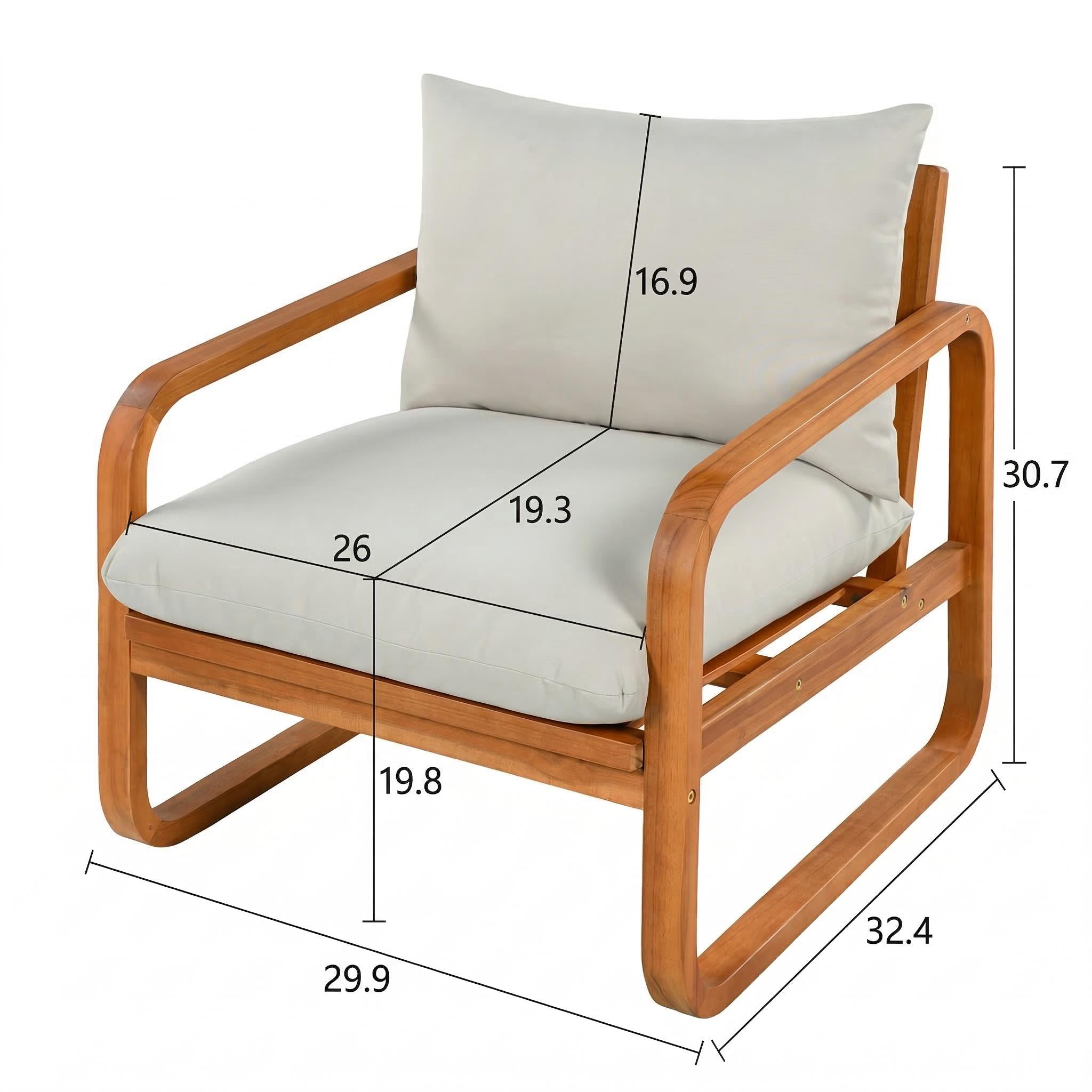 4-Piece Acacia Wood Outdoor Patio Furniture Set with Thick Cushions