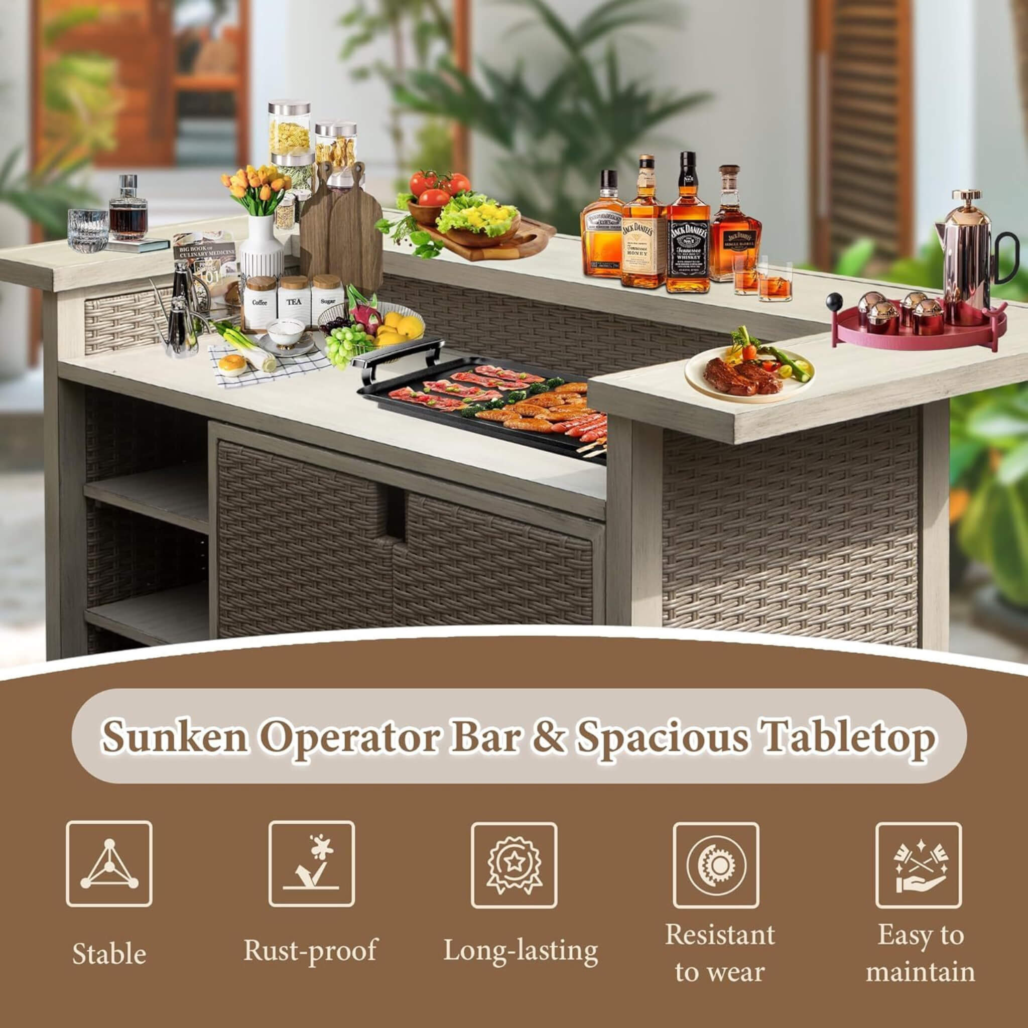 Premium All-Weather Spacious Outdoor Patio Bar Table With Aluminum Frame