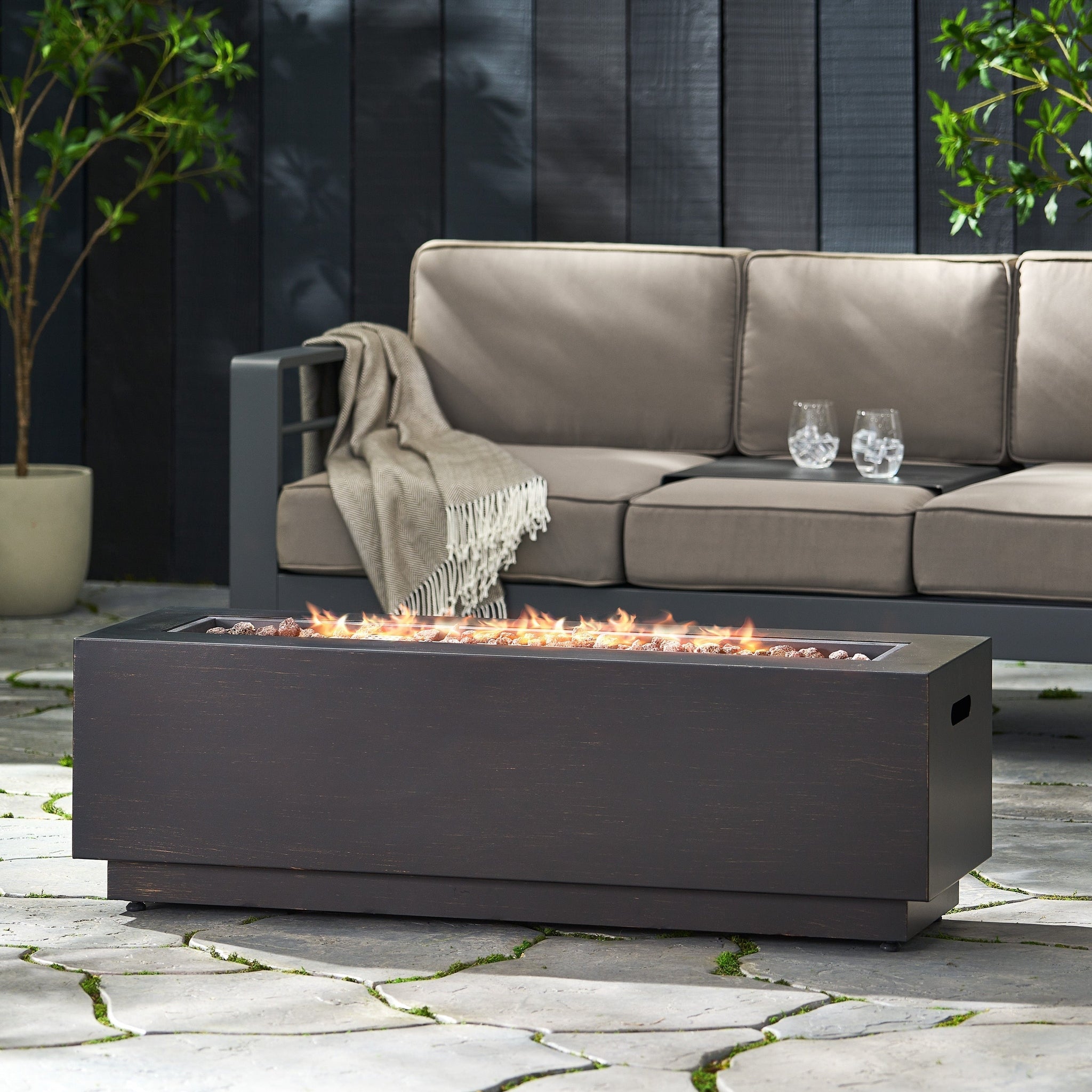 Modern Dark Grey 40' Outdoor Iron Propane Fire Pit