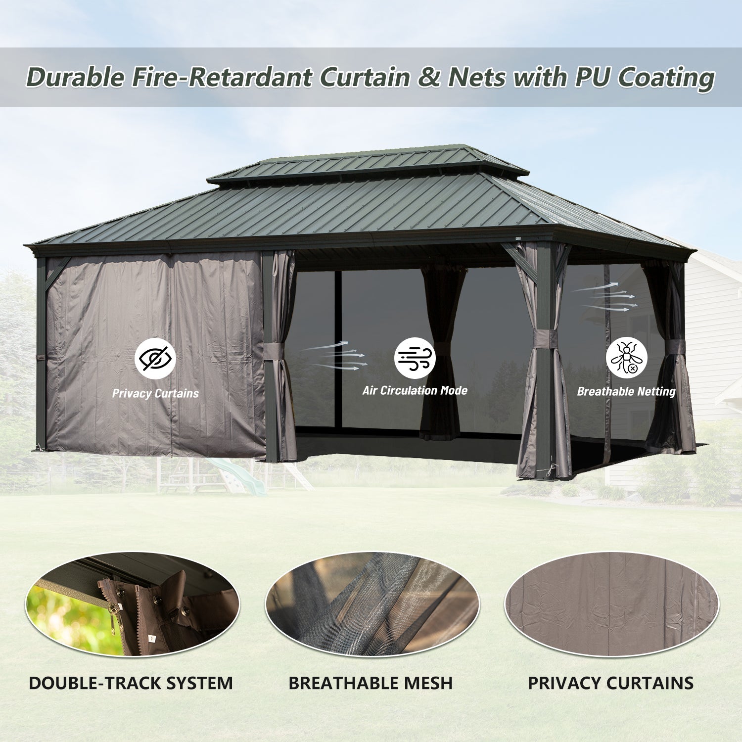 12' x 20' Hardtop Gazebo with Double Roof Canopy