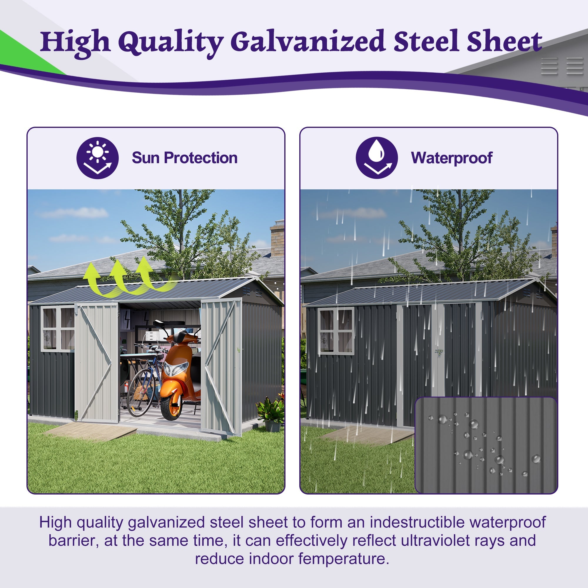 10 X 8FT Outdoor Steel Storage Shed with Clear Window & Lockable Doors