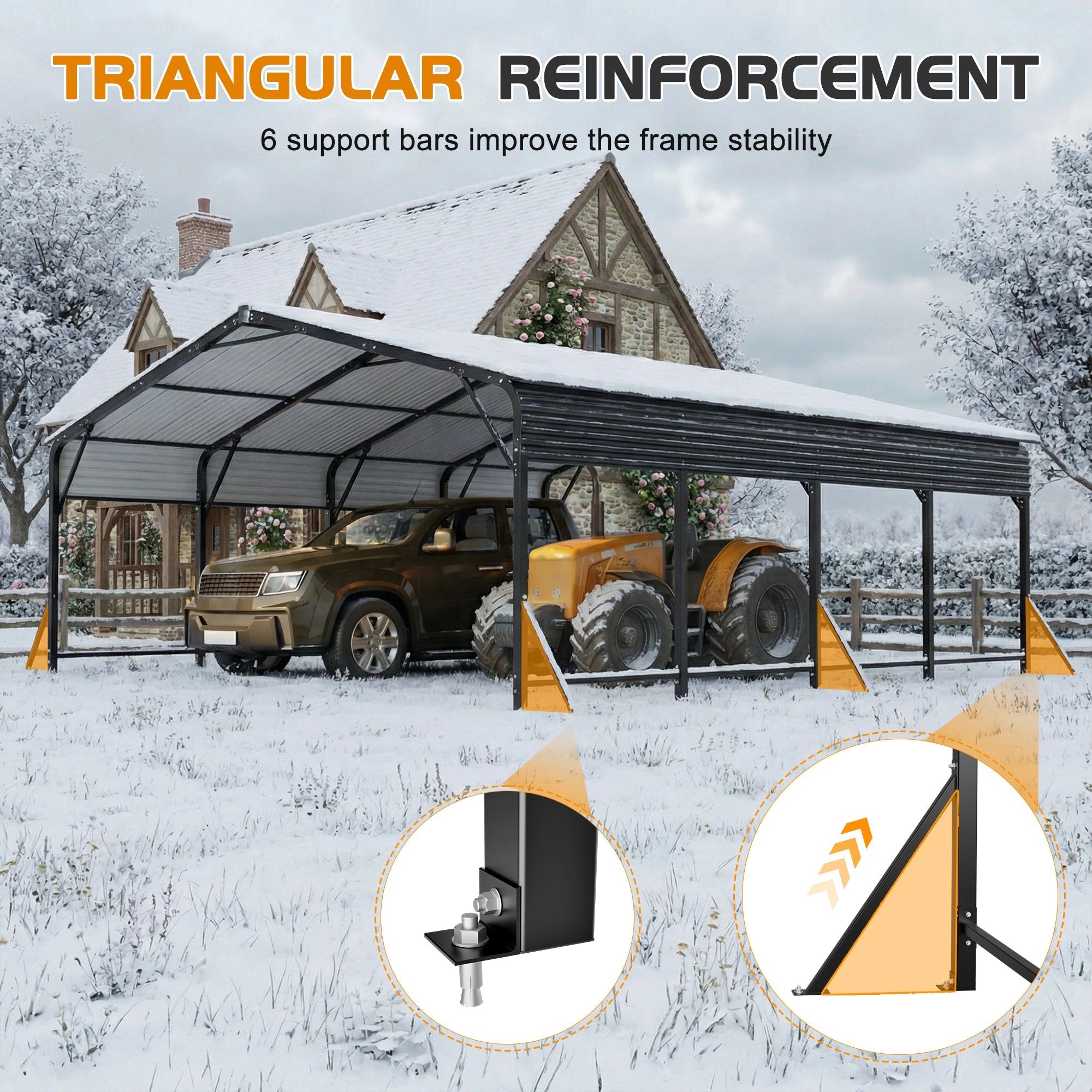 20'x20' Galvanized Steel Carport Canopy
