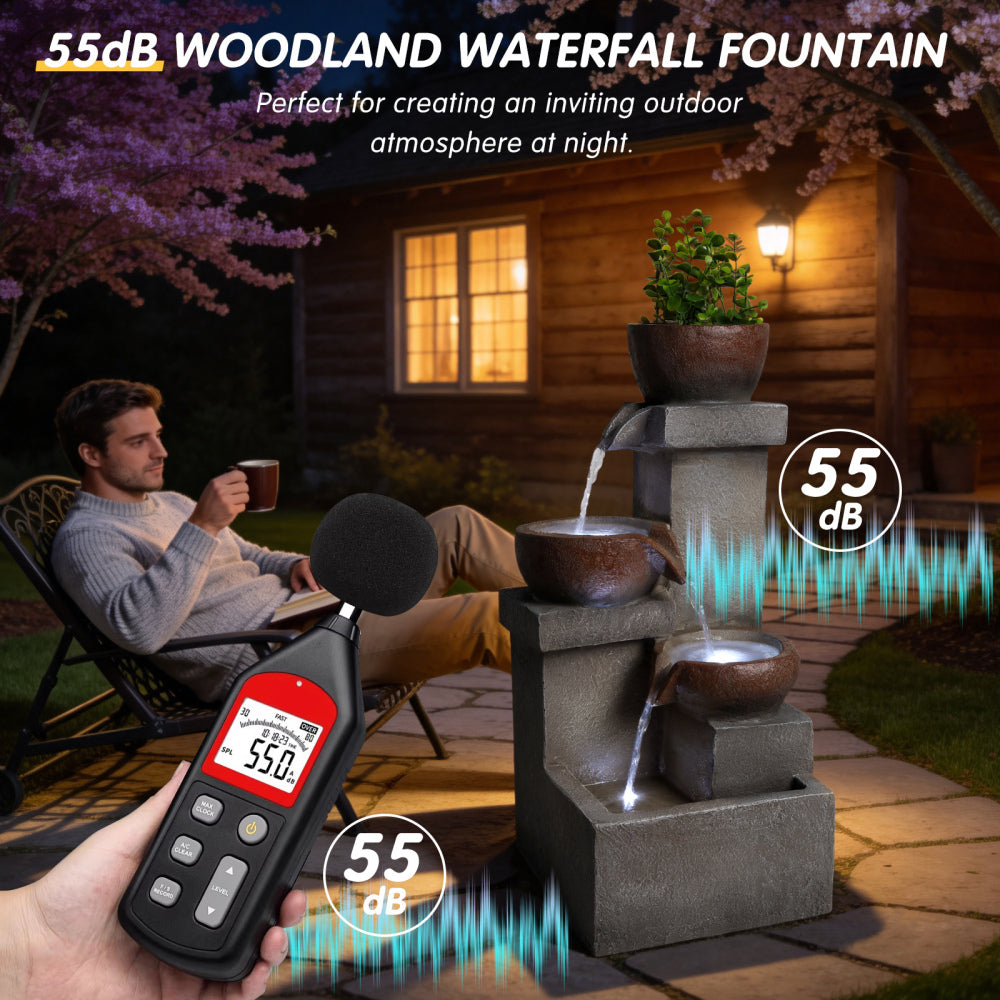 Tiered Cascading Jar Outdoor Fountain with LED Lights