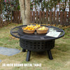 36 Inch Outdoor Fire Pit with Grill,Wood Burning Firepits for outside with Lid & Fire Poker,Metal 3-In-1 Fire Pit Table with Cooking Grate,Outdoor Fireplaces for Bonfire,Yard,Bbqï¼ˆJet Blackï¼‰