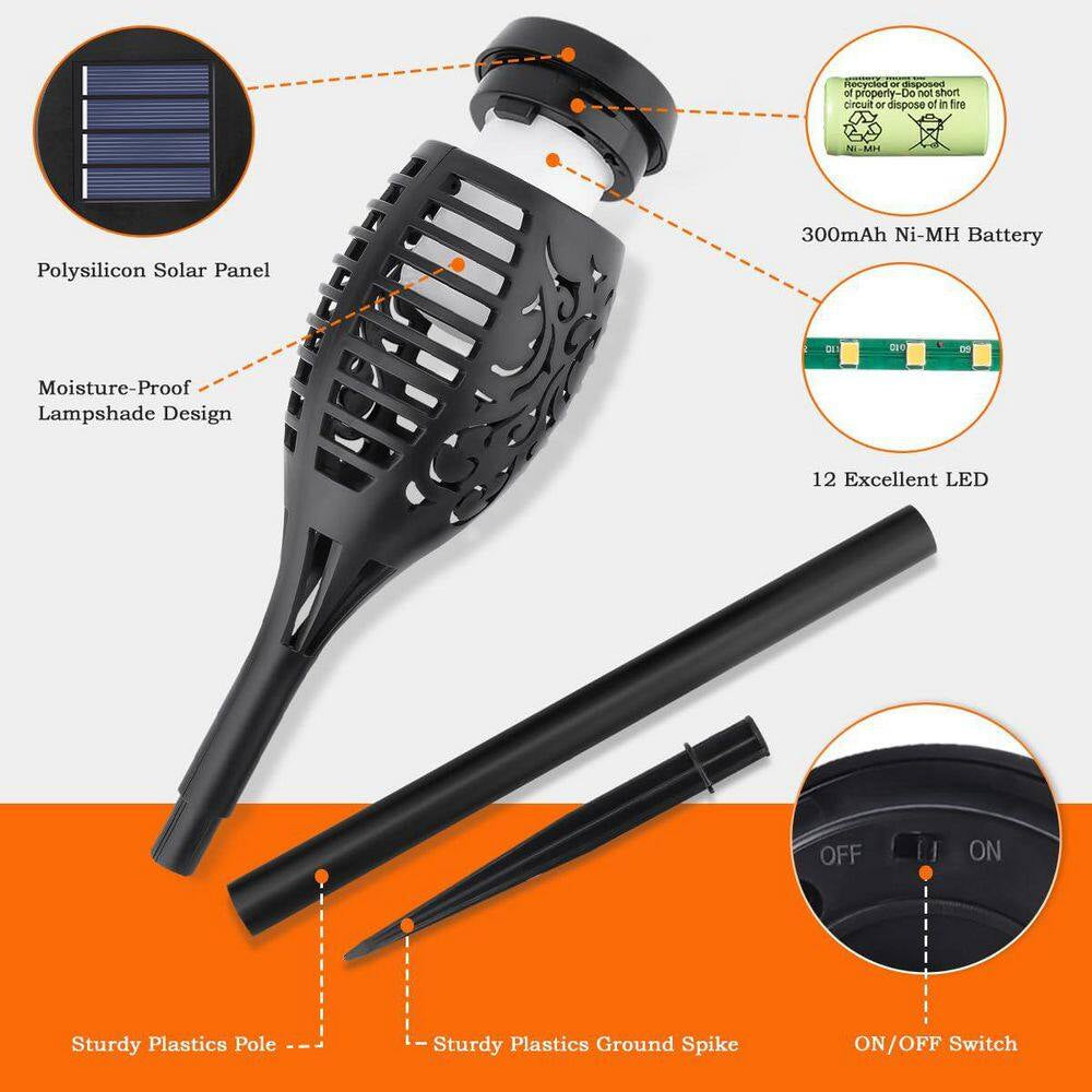 1-Pack Black ABS Solar Flickering Flame Torch Lights Outdoor Waterproof Garden Decor
