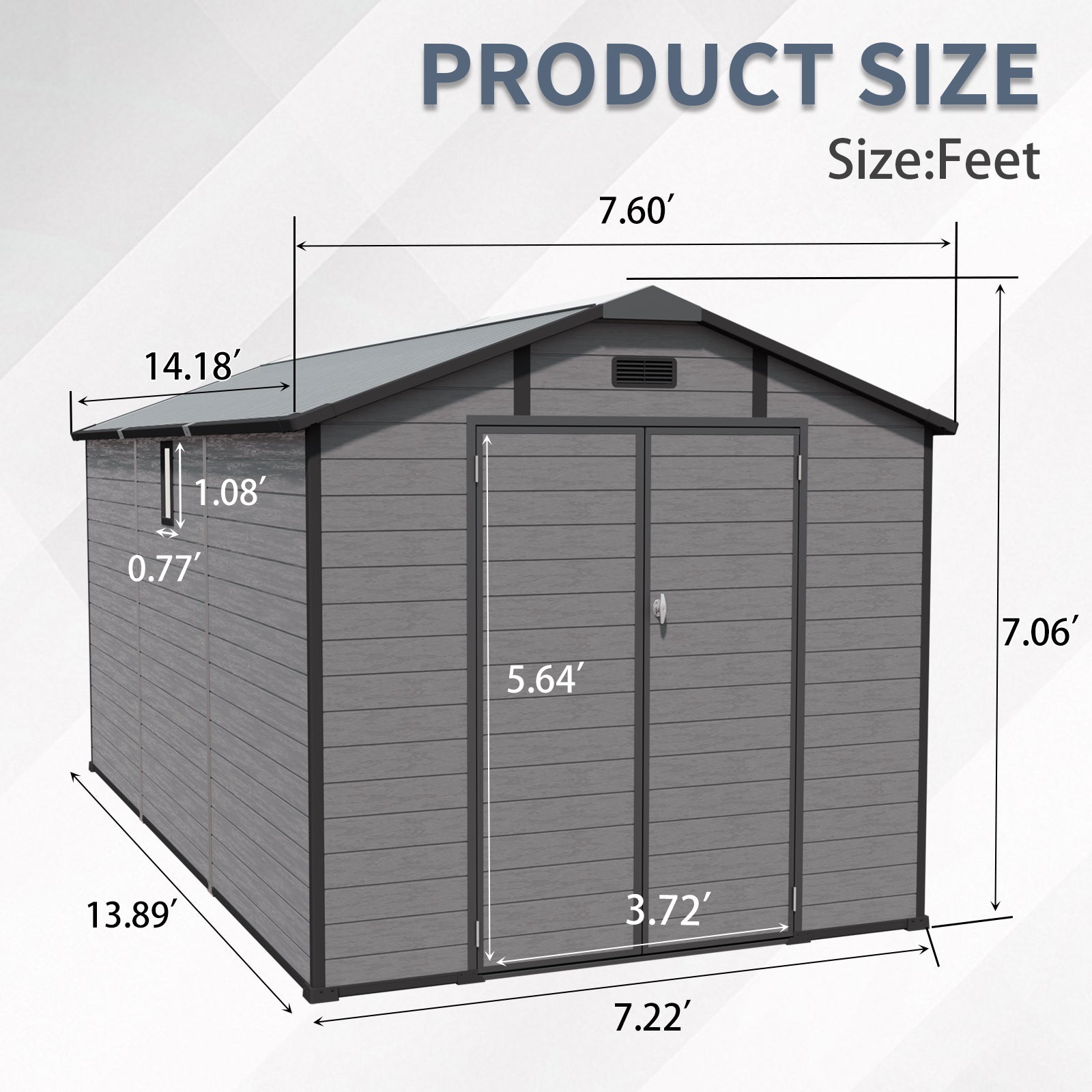 8x14 FT Plastic Outdoor Storage Shed - Lockable Resin Tool Shed with 2 Window & 3 Air vents