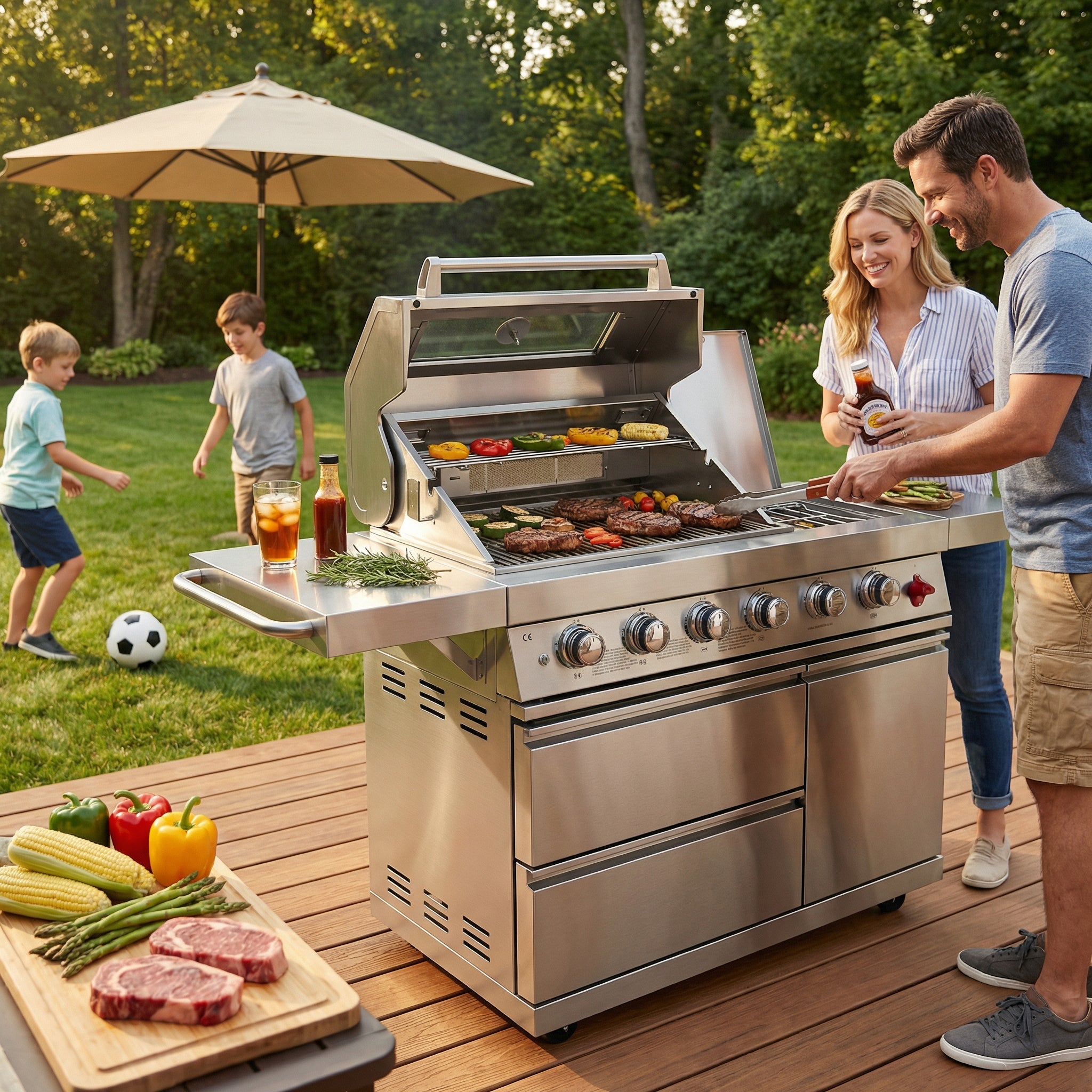 75300 BTU 6 Burners Deluxe Stainless Steel Gas Outdoor Kitchen Barbecue Island Grill