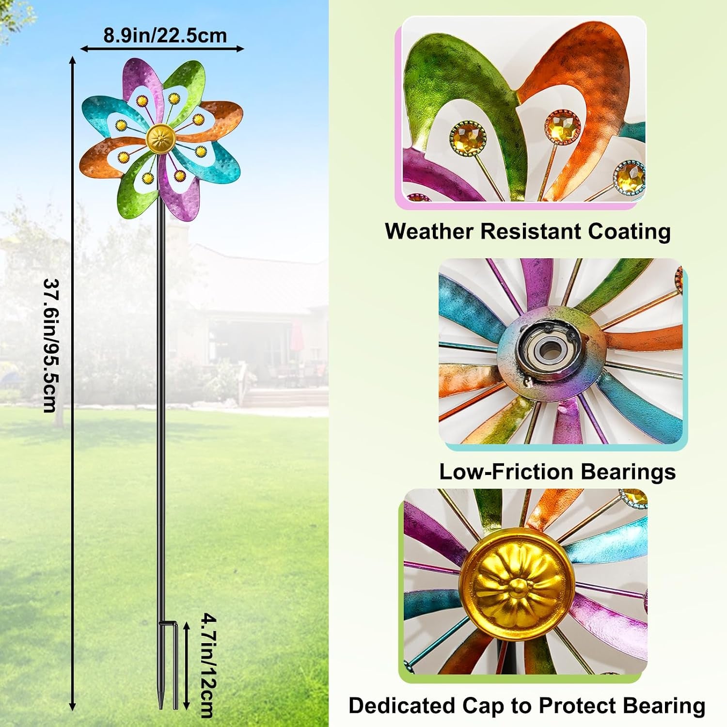 Metal Wind Spinners Outdoor, 360Â° Wind Sculpture Spinner with Metal Stake, Waterproof Spinners Green Kinetic Wind Spinner for Yard Lawn Decor (A- Colourful 1PC)