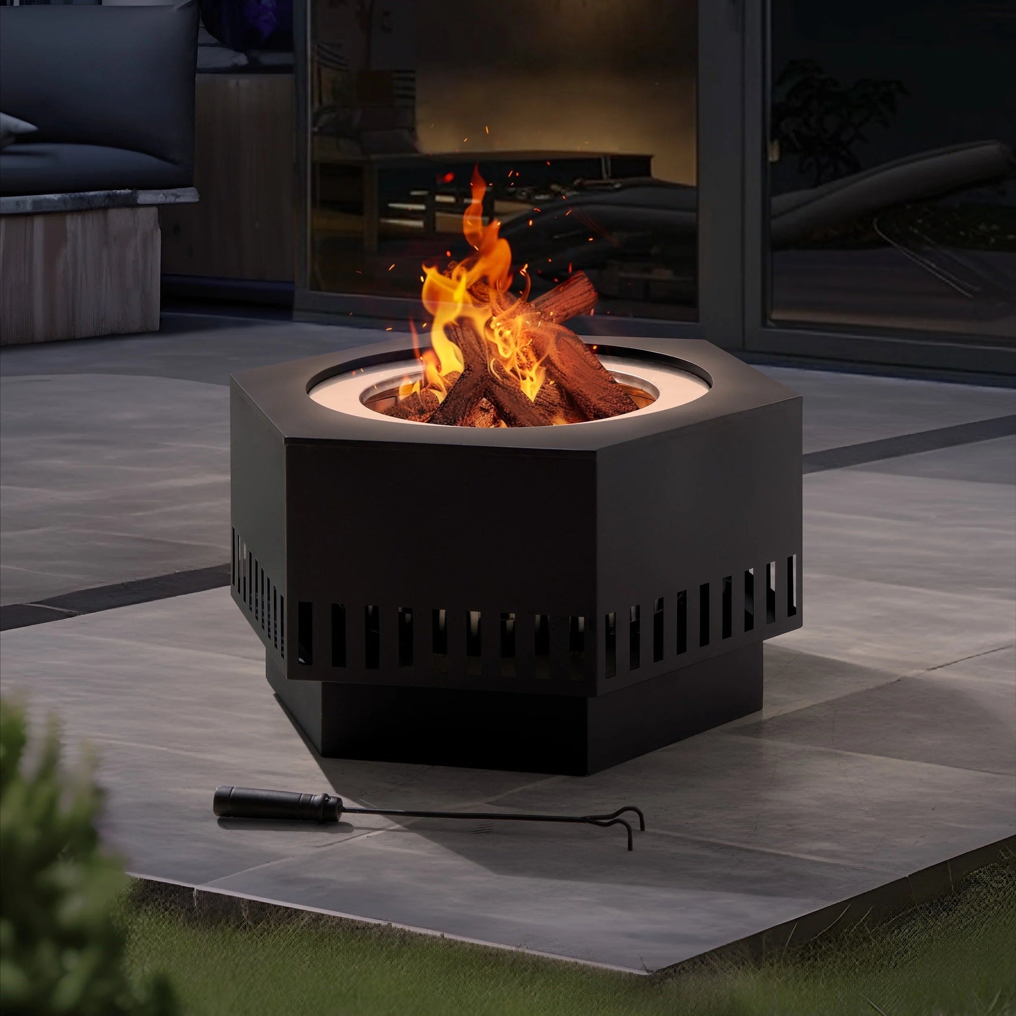 Sunjoy 28 in Smokeless Fire Pit with Removable Ash Pan, Outdoor Portable Wood Burning Fireplace with PVC Cover and Fire Poker ,Ideal for Camping, Bonfire, and Backyard, Black